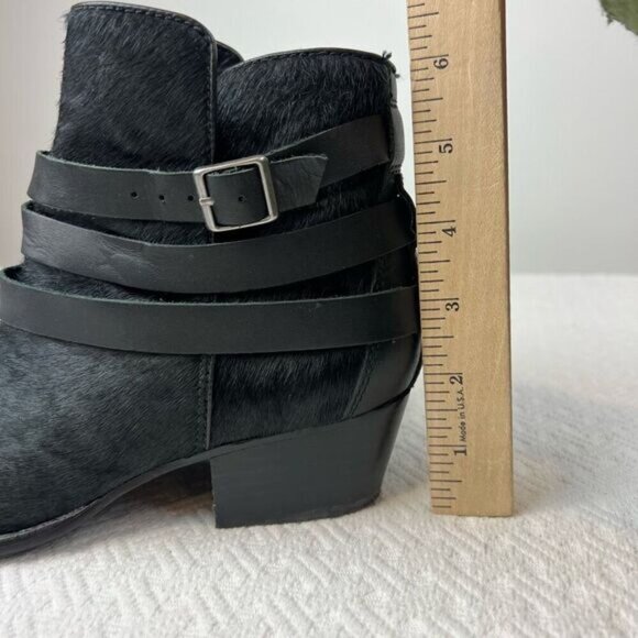 Matiko Boots Womens 6.5 Slip On Buckle Strap Ankle Bootie Black Fur Calf Heels - Picture 14 of 15